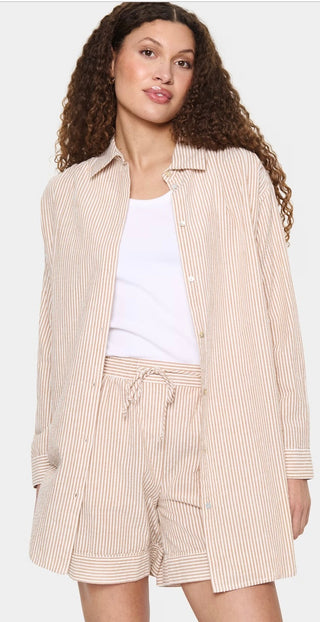 Kira Relaxed Fit Blouse by Saint Tropez - Camel/Ecru Stripes