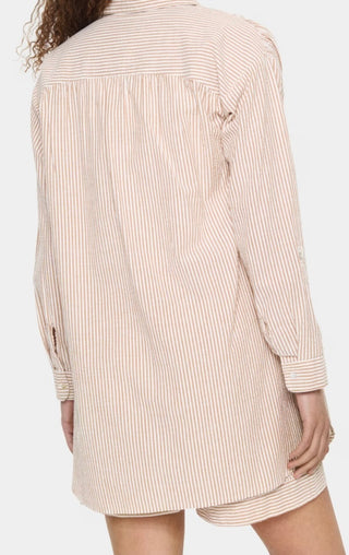 Kira Relaxed Fit Blouse by Saint Tropez - Camel/Ecru Stripes