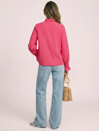 Nadia Stripe Blouse with Pleated Collar - Pink, Blue