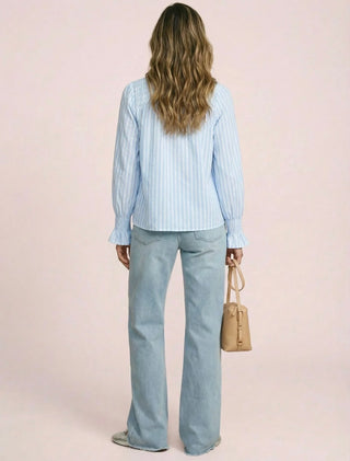 Nadia Stripe Blouse with Pleated Collar - Pink, Blue