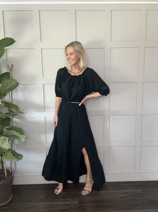 Babette Cheesecloth Maxi Skirt and Top Set - Black, Bright Orange, Coral and Khaki