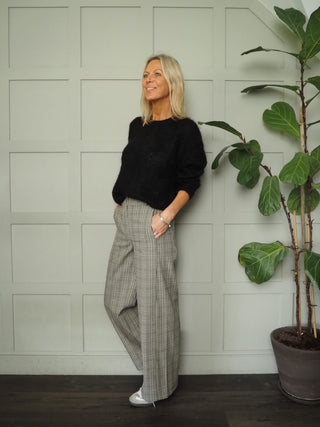 Mitchell Wide Leg Trousers by Humility - Black/Oatmeal/Stone Check