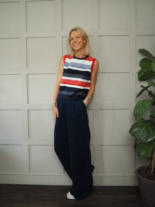 Line Tank Top by Frnch - Red/Blue/Off White