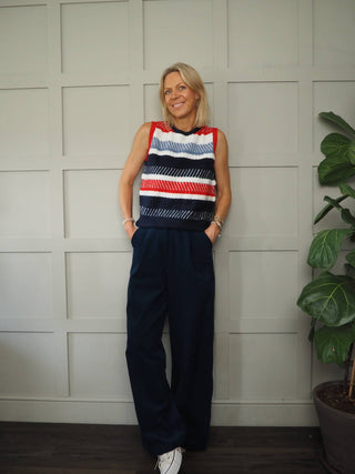 Line Tank Top by Frnch - Red/Blue/Off White