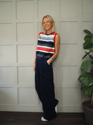 Line Tank Top by Frnch - Red/Blue/Off White