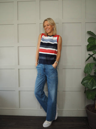 Line Tank Top by Frnch - Red/Blue/Off White