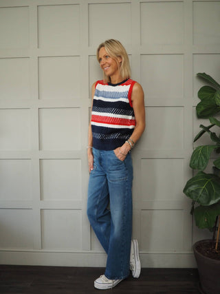 Line Tank Top by Frnch - Red/Blue/Off White