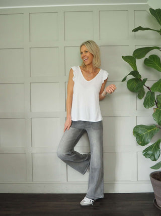 Vernon Classic V-Neck T Shirt with Frill Sleeves - 6 Colours