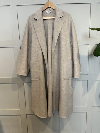 Xena Classic Overcoat with ‘Drape &amp; Lapel’ Design &amp; Detachable Tie Belt Fastening - Oatmeal