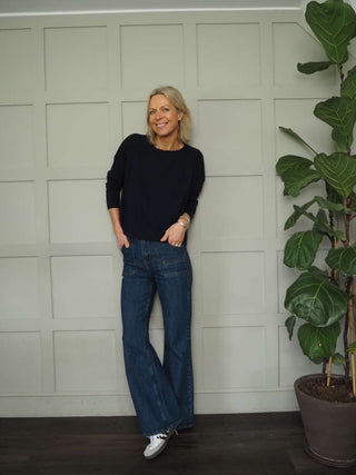 Livia Round Neck Fine Knit Jumper - Coral, Denim Blue, Navy Blue and Oatmeal