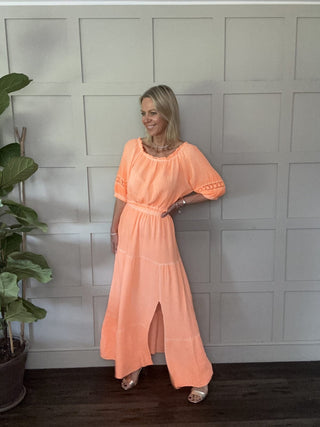 Babette Cheesecloth Maxi Skirt and Top Set - Black, Bright Orange, Coral and Khaki