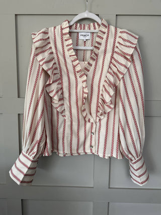 Taya Long Sleeve Blouse - Cream/Red Chevron