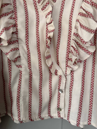 Taya Long Sleeve Blouse - Cream/Red Chevron