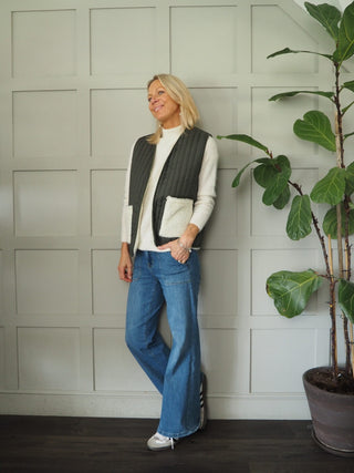 Swift Reversible Quilted and Faux Shearling Gilet - Camel, Khaki and Navy Blue