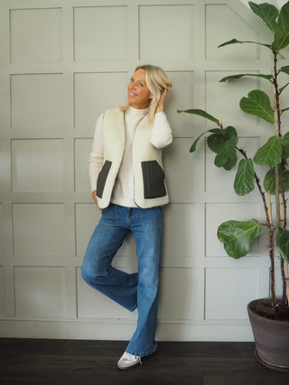 Swift Reversible Quilted and Faux Shearling Gilet - Camel, Khaki and Navy Blue