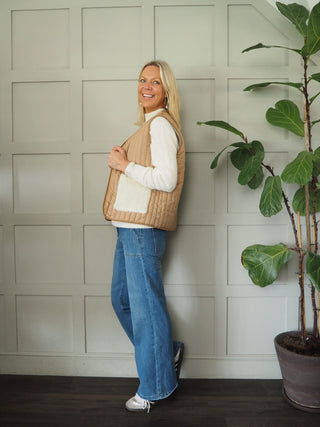 Swift Reversible Quilted and Faux Shearling Gilet - Camel, Khaki and Navy Blue