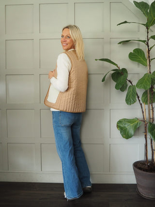 Swift Reversible Quilted and Faux Shearling Gilet - Camel, Khaki and Navy Blue