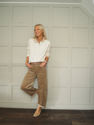 Ginny Barrel Leg Cords  - Camel, Chocolate, Cream, Mole.