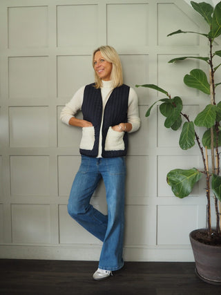 Swift Reversible Quilted and Faux Shearling Gilet - Camel, Khaki and Navy Blue