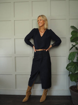 Elvire Skirt by Frnch - Dark Denim Blue