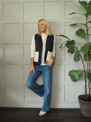 Swift Reversible Quilted and Faux Shearling Gilet - Camel, Khaki and Navy Blue