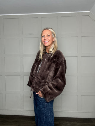 Estacia Super Soft Faux Fur Bomber Jacket by Soaked - Chocolate Brown