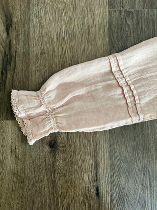 Towerby Long Sleeve Linen Blouse with Lace Detail - Bubblegum Pink, Navy Blue, Sky Blue, Stone and White