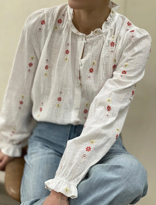 Seymour Blouse with Embroidered Flowers - Off White