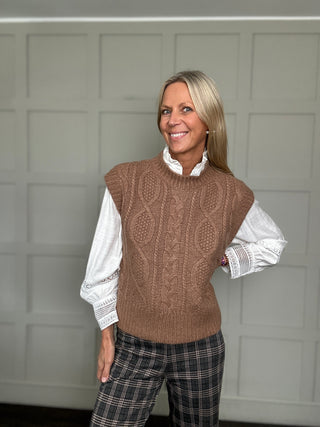Chanina Cable Knit Tank Top by Part Two - Camel, Oatmeal