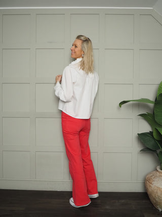Nell Blouse with Pleated Collar - White