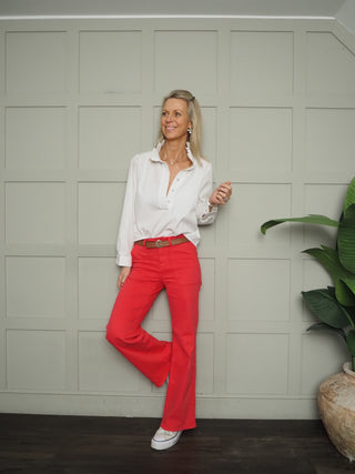 Nell Blouse with Pleated Collar - White