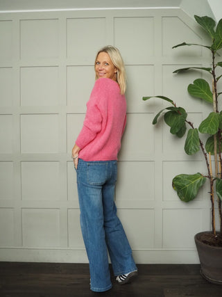 Nile Deep V-Neck Alpaca Mix Jumper - Bright Pink, Orange