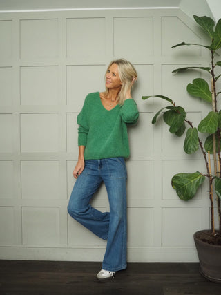 Nile Deep V-Neck Alpaca Mix Jumper - Bright Pink, Orange