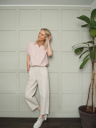 Bronwyn Barrel Leg Cropped Cotton, Trousers - Denim Blue, Ecru, Khaki Leopard Print, Navy Blue