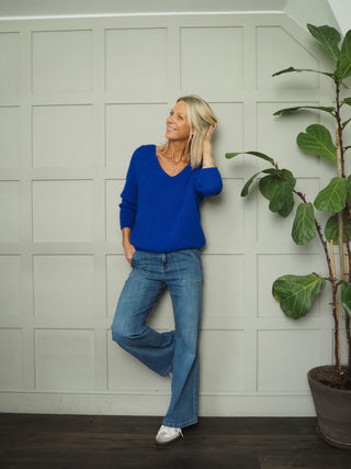 Nile Deep V-Neck Alpaca Mix Jumper - Bright Pink, Orange