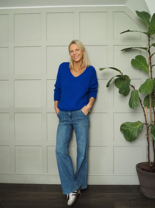 Nile Deep V-Neck Alpaca Mix Jumper - Bright Pink, Orange