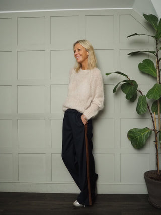 Netti Straight Leg Trousers - Navy with Camel Side Stripe
