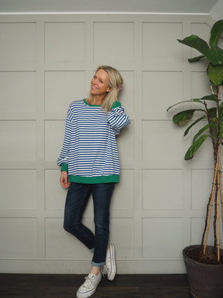 Valerie Relaxed Fit Stripe Sweatshirt - Blue, Orange