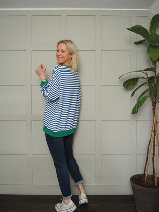 Valerie Relaxed Fit Stripe Sweatshirt - Blue, Orange