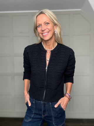 Aniela Cotton Blend Knitted Cardigan by Part Two - Navy Blue
