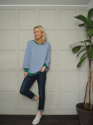 Valerie Relaxed Fit Stripe Sweatshirt - Blue, Orange