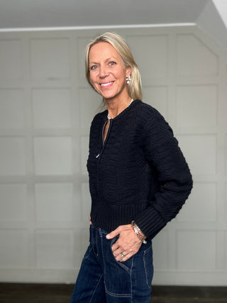 Aniela Cotton Blend Knitted Cardigan by Part Two - Navy Blue