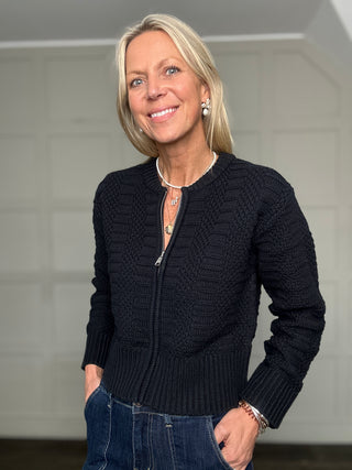 Aniela Cotton Blend Knitted Cardigan by Part Two - Navy Blue