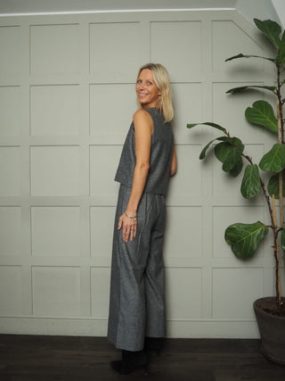 Solomon Soft Brushed Cotton Waistcoat, Lined &amp; Button Fastening by Humility - Light Grey Herringbone Pattern