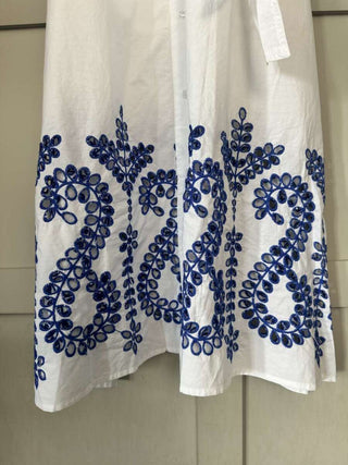 Daly Maxi Shirt Dress - White with Blue Floral Cut Out Detail
