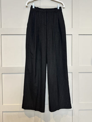Mandie Tailored, High Waist, Brushed Cotton Feel Trousers by Soaked - Black Pinstripe