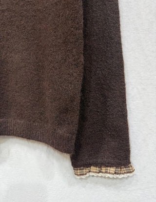 Langton Jumper with Tartan Pleated Collar Detail - Burgundy, Chocolate, Ecru, Khaki, Navy Blue
