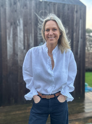Putney Linen Blouse with Broderie Anglaise Detailing - 8 Colours
