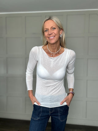 Bennett Cashmere Blend Base Layer Long Sleeve T Shirt - Black, Navy Blue, White