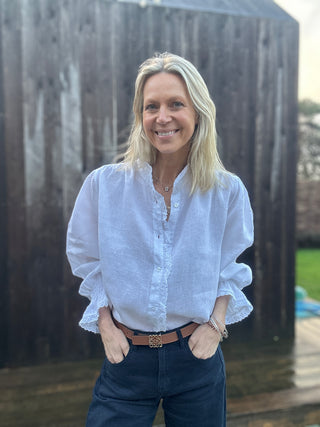Putney Linen Blouse with Broderie Anglaise Detailing - 8 Colours